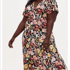 Floral Button Front Midi Dress